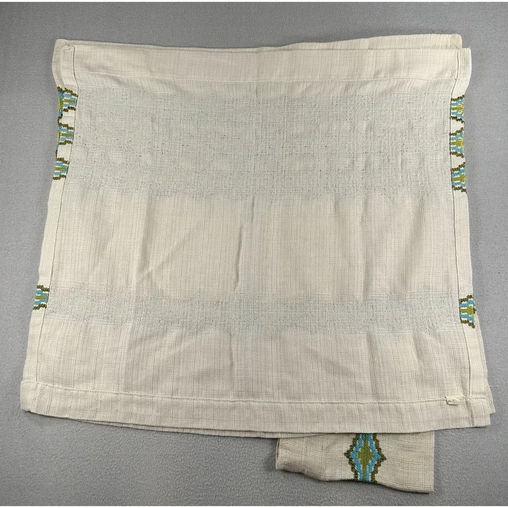 VTG JC Penny Embroidered Cafe Curtains & Valance Set Blue Green MCM 70's Groovy